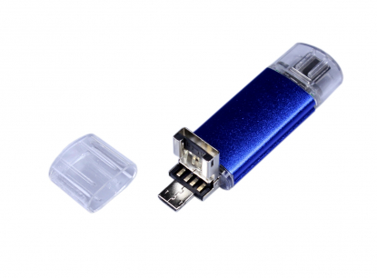 Флешка c дополнительным разъемом Micro USB 3-in-1 TypeC 3.0, синяя