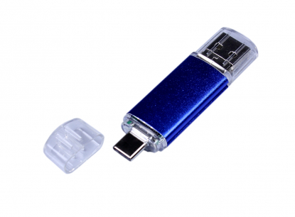 Флешка c дополнительным разъемом Micro USB 3-in-1 TypeC 3.0, синяя
