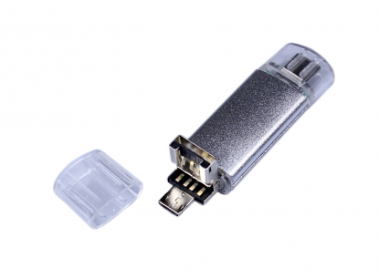 Флешка c дополнительным разъемом Micro USB 3-in-1 TypeC 3.0, серебристая