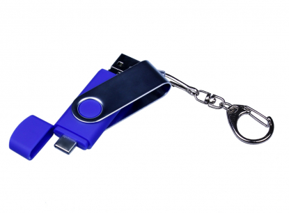 Флешка с разъемом Micro USB 3-in-1 TypeC, синяя