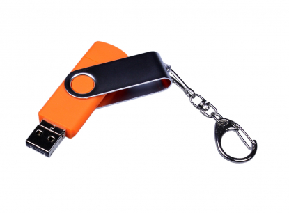Флешка поворотный механизм c дополнительным разъемом Micro USB 3-in-1 TypeC, оранжевая