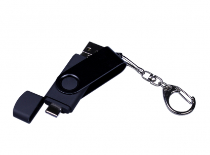 Флешка с разъемом Micro USB 3-in-1 TypeC (цветной корпус),черная