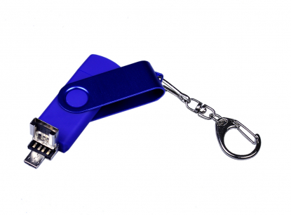Флешка с разъемом Micro USB 3-in-1 TypeC (цветной корпус), синяя