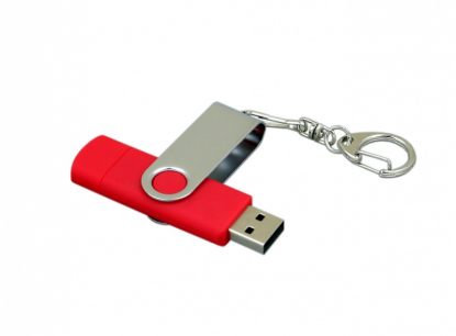 Флешка поворотный механизм c дополнительным разъемом Micro USB , красная, один разъем открыт