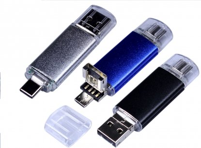 Флешка c дополнительным разъемом Micro USB 3-in-1 TypeC, три цвета