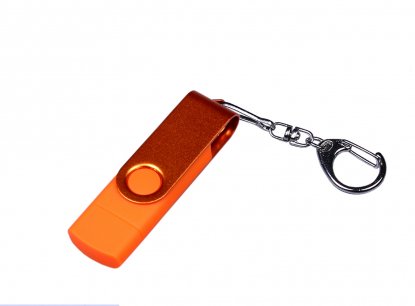 Флешка с разъемом Micro USB 3-in-1 TypeC (цветной корпус), оранжевая