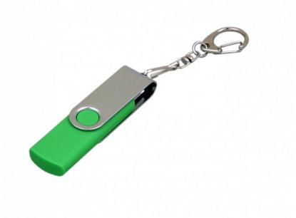 Флешка поворотный механизм c дополнительным разъемом Micro USB , зеленая