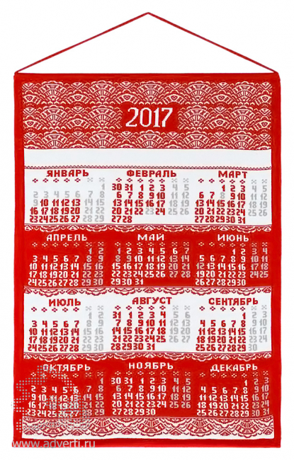 Календарь вязаный Целый год в ажуре, красный