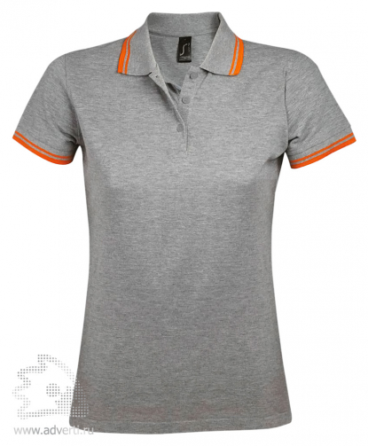 Рубашка поло  Pasadena women 200, женская с контрастной отделкой, Sol's, Франция, меланж с оранжевой окантовкой