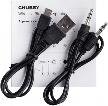 Беспроводная колонка Chubby, зарядный кабель Micro USB и кабель 3,5 мм AUX (Line in)