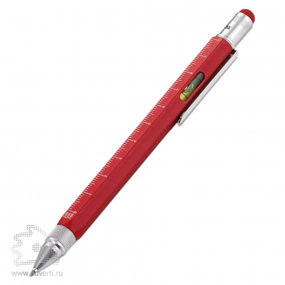 Ручка шариковая Construction (TROIKA), мультиинструмент, красная