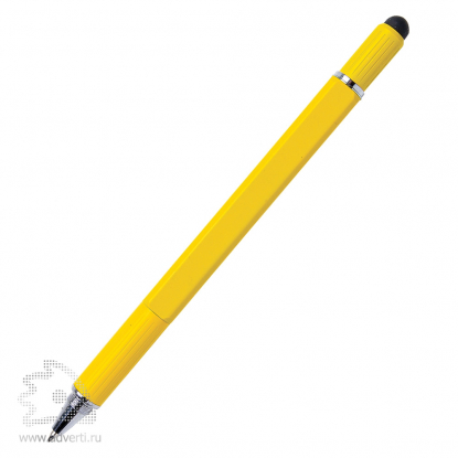 Многофункциональная ручка Пять в одном, жёлтая, вид сзади