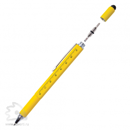 Многофункциональная ручка Пять в одном, жёлтая, в открытом виде