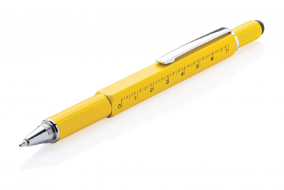 Многофункциональная ручка Пять в одном, жёлтая, ракурс три четверти