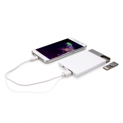 Зарядное устройство с USB–флешкой на 8 ГБ, 2500 mAh, белое