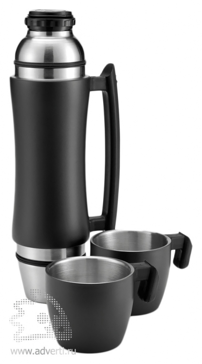 Термос Wave Grip с ручкой и 2 чашками, 700 мл, чернйый