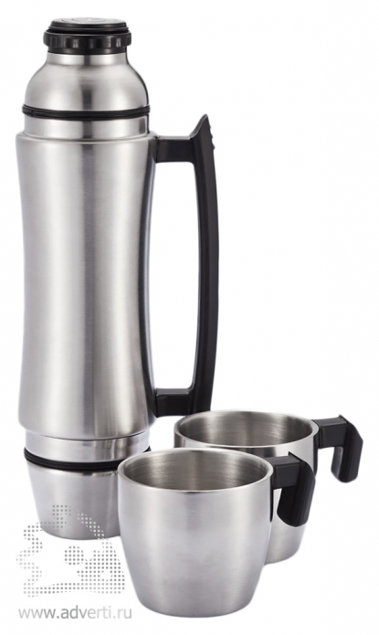 Термос Wave Grip с ручкой и 2 чашками, 700 мл, серебряный