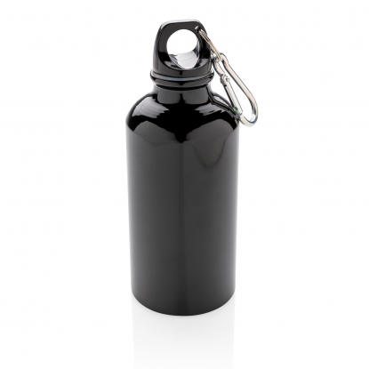Спортивная алюминиевая бутылка с карабином, черная