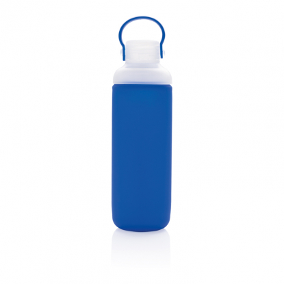 Стеклянная бутылка в силиконовом чехле, синяя, вид спереди