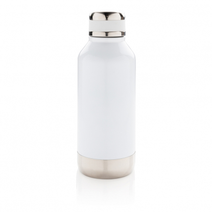 Герметичная вакуумная бутылка с шильдиком, белая, вид сбоку