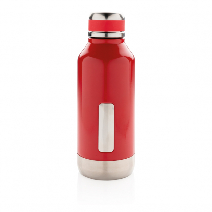 Герметичная вакуумная бутылка с шильдиком, красная, вид спереди
