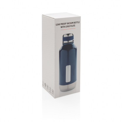 Герметичная вакуумная бутылка с шильдиком, синяя, коробка
