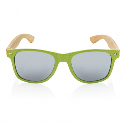 Солнцезащитные очки Wheat straw с бамбуковыми дужками, зелёные, вид спереди
