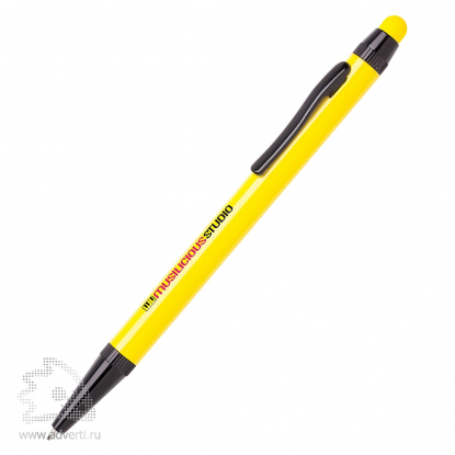 Шариковая ручка Алюминиевая ручка-стилус, жёлтая, пример нанесения