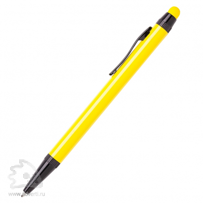 Шариковая ручка Алюминиевая ручка-стилус, жёлтая, вид сбоку