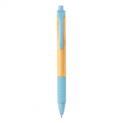 Ручка из бамбука и пшеничной соломы, голубая, вид спереди