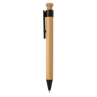 Бамбуковая ручка с клипом из пшеничной соломы, чёрная, вид сбоку
