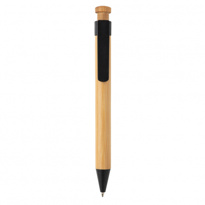 Бамбуковая ручка с клипом из пшеничной соломы, чёрная, вид спереди