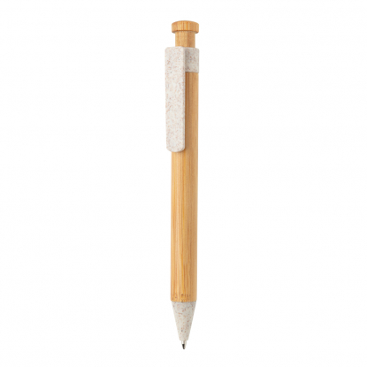 Бамбуковая ручка с клипом из пшеничной соломы, белая