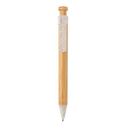 Бамбуковая ручка с клипом из пшеничной соломы, белая, вид спереди