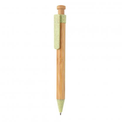 Бамбуковая ручка с клипом из пшеничной соломы, зелёная