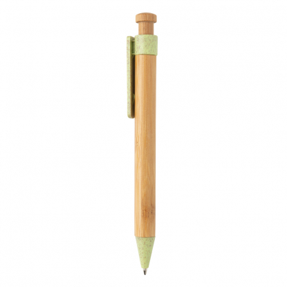 Бамбуковая ручка с клипом из пшеничной соломы, зелёная, вид сбоку