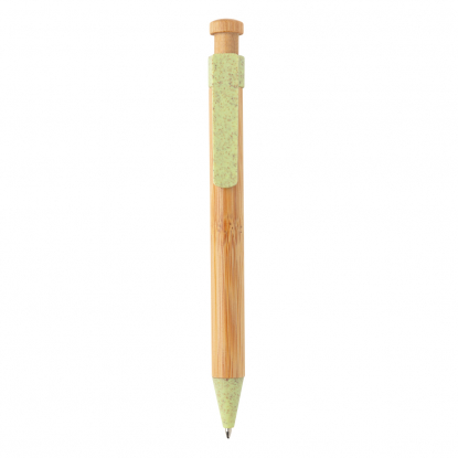 Бамбуковая ручка с клипом из пшеничной соломы, зелёная, вид спереди