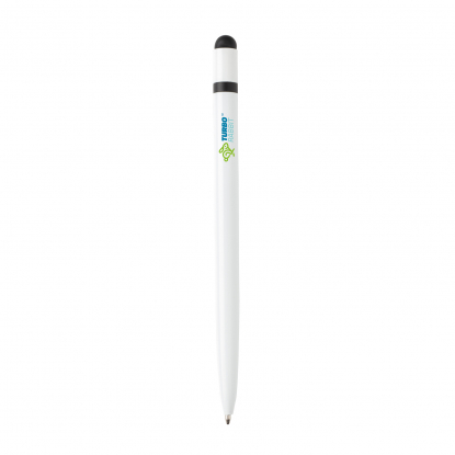 Металлическая ручка-стилус Slim, белая, пример нанесения