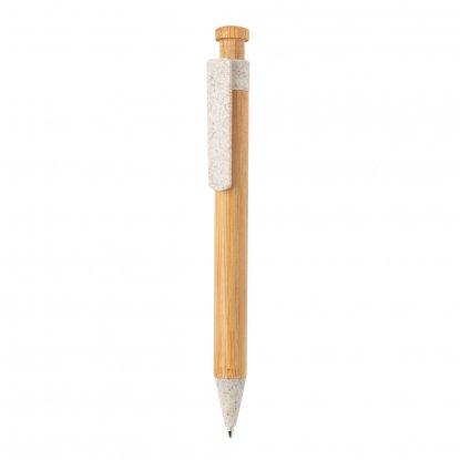 Бамбуковая ручка с клипом из пшеничной соломы, белая