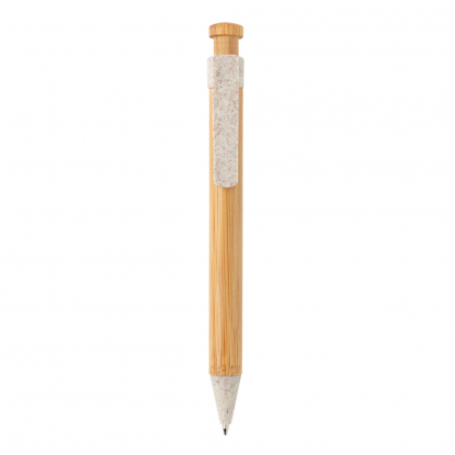 Бамбуковая ручка с клипом из пшеничной соломы, белая, вид спереди