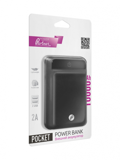 Универсальное зарядное устройство Pocket PARTNER, 10000 mAh, в фирменной коробке