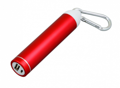 Универсальное зарядное устройство power bank круглой формы с карабином, красное