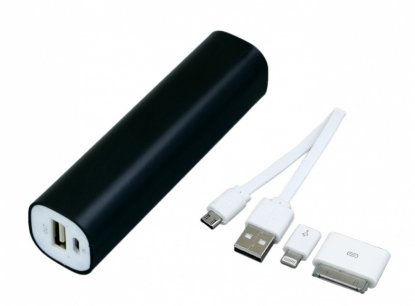 Универсальное зарядное устройство power bank прямоугольной формы, черное, с проводом