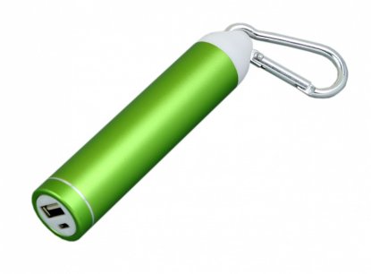 Универсальное зарядное устройство power bank круглой формы с карабином, зеленое
