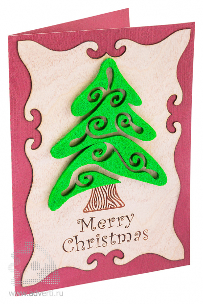 Открытка Веселого Рождества из дерева и картона
