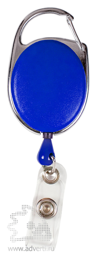 Ретрактор для бейджа овальный с объемной наклейкой, синий
