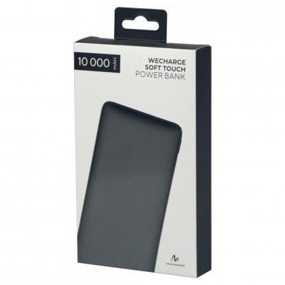 Внешний аккумулятор (powerbank) WeCharge Soft Touch, 10 000 mAH, Power Delivery (PD) 25.5W, со светящимся логотипом после гравировки, c цифровым дисплеем для контроля заряда, черный