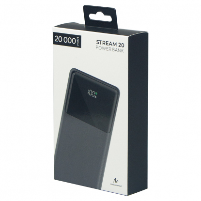 Внешний аккумулятор (powerbank) Stream 20, 20 000 mAH, с двумя зарядными шнурами, 22,5W (Ватт) super fast charge, Power Delivery (PD) 25.5W (dfnn), c цифровым дисплеем для контроля заряда