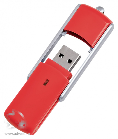 USB-флешка с крутящимся корпусом, красная, раскрытая