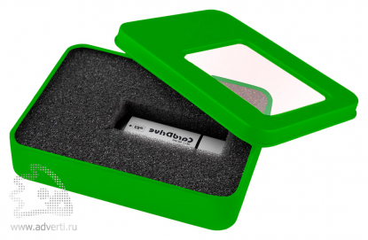 Коробка с прозрачным окошком для флешки, зеленая